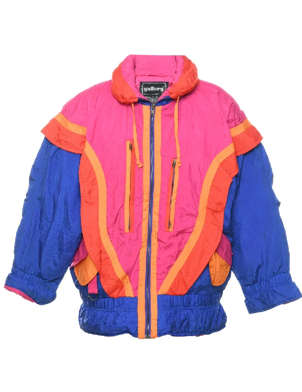 Zip Front Colour Block Ski Jacket - S Tailored Jacket Straight Jacket A-Line Jacket
