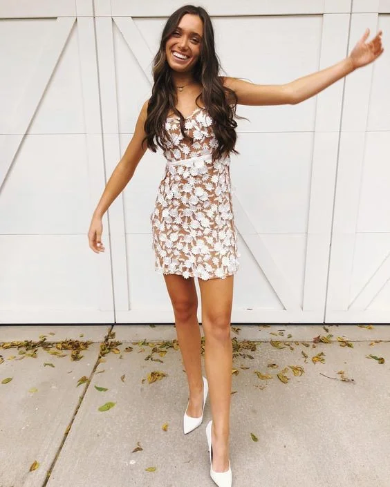 Beautiful Homecoming Dresses Sweetheart Lace Short Party Dress Y2838 Lace Sexy Club
