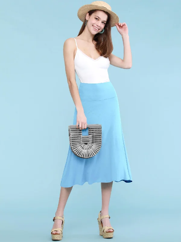 Women's Solid Lightweight Flare Midi Pull On Skirt linen skirt natural
