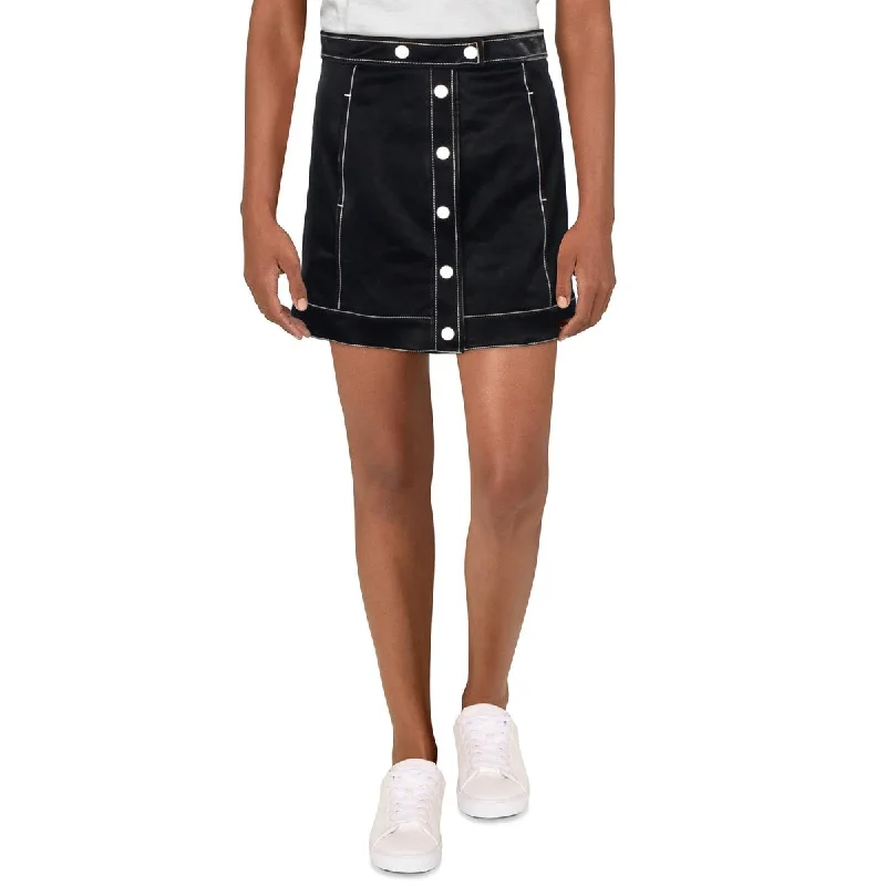 Cinq a Sept Womens Faux Leather Embossed Mini Skirt chiffon skirt airy