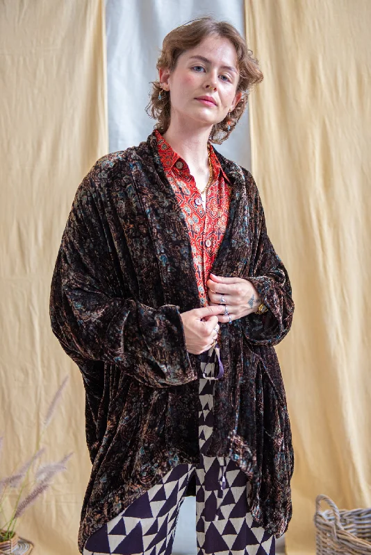 Silk Velvet Kimono Jacket - Charcoal Indigo Faux Fur Jacket Real Fur Jacket Shearling Jacket