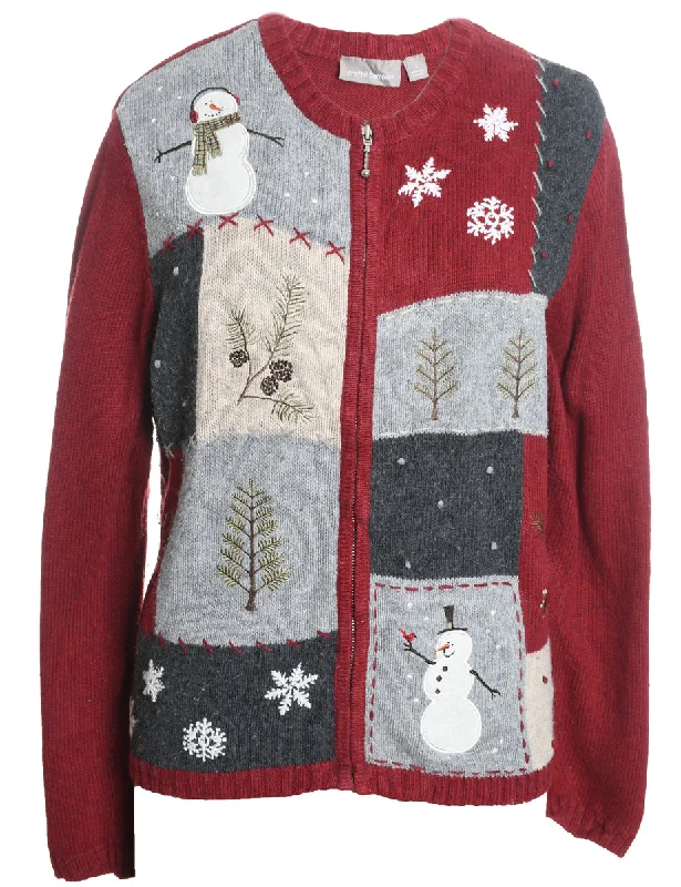 Snowman Christmas Cardigan - L Soft Cozy Warm