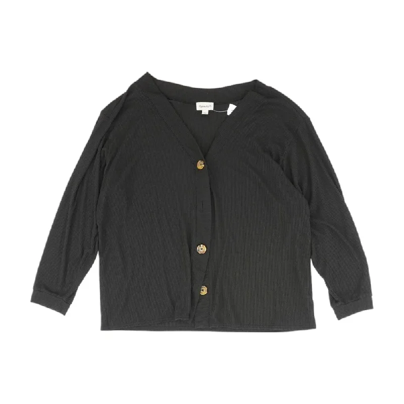 Black Solid Cardigan Sweater Collared Crew Neck Turtle Neck