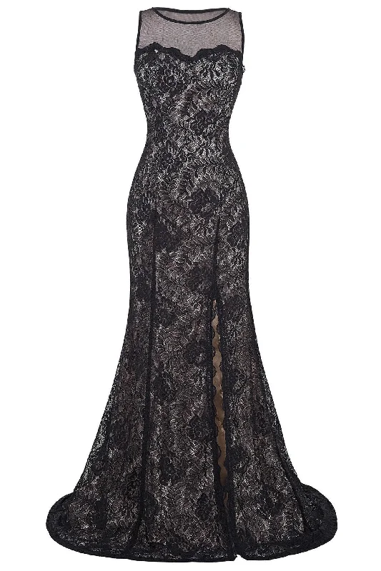 High-Split Lace Ball Gown Evening Prom Party Dress Tunics Satin smooth