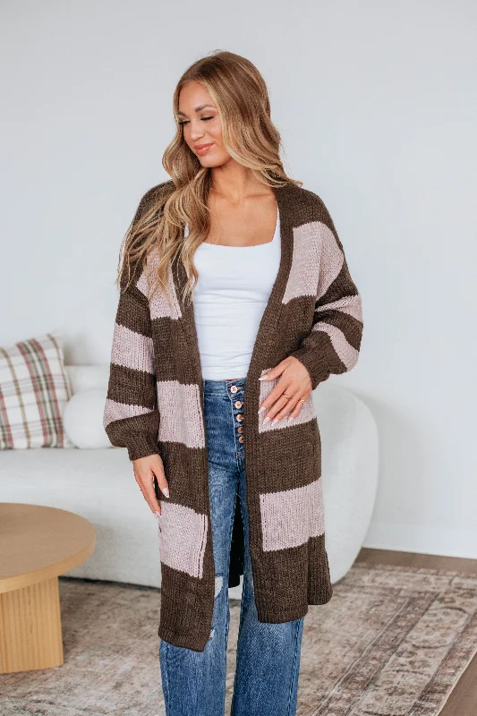 Shada Striped Cardigan Satin Blend Silk Blend Wool Blend