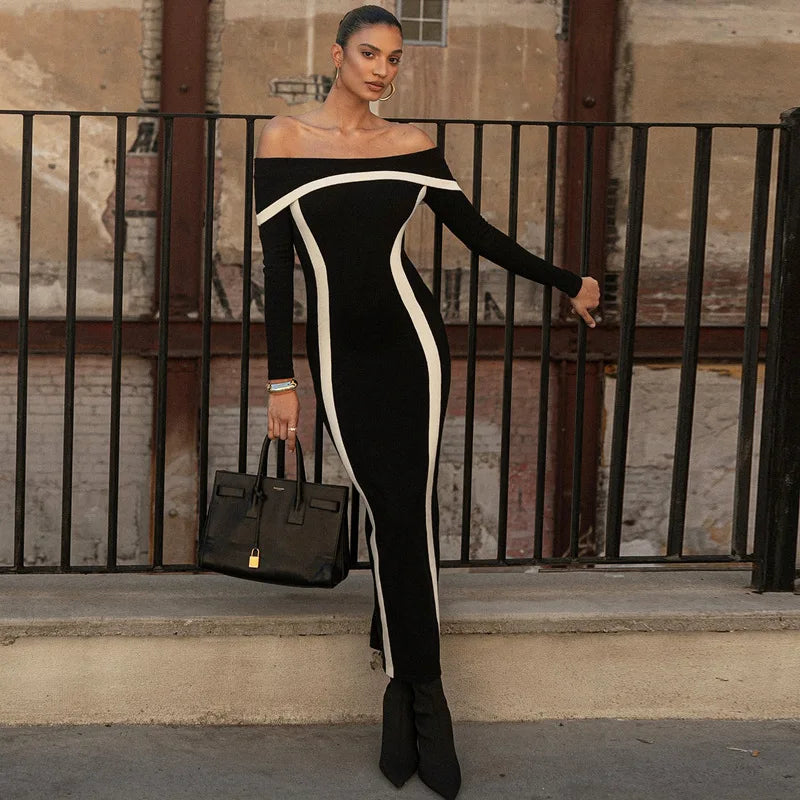 Lunivop Autumn Winter Maxi Dress for Women Fashion Patchwork Slim Evening Party Dresses Sexy Off The Shoulder Backless Dress Tunics Exclusive limited Lunivop Autumn Winter Maxi Dress for Women Fashion Patchwork Slim Evening Party Dresses Sexy Off The Shoulder Backless Dress Tunics Exclusive limited