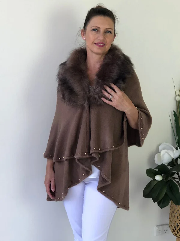 Omnia Mocha Shawl Cardigan Chenille Brocade Lace