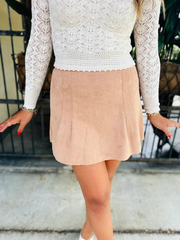 Nurture Pleated Suede Mini Skirt- Mocha corduroy skirt durable