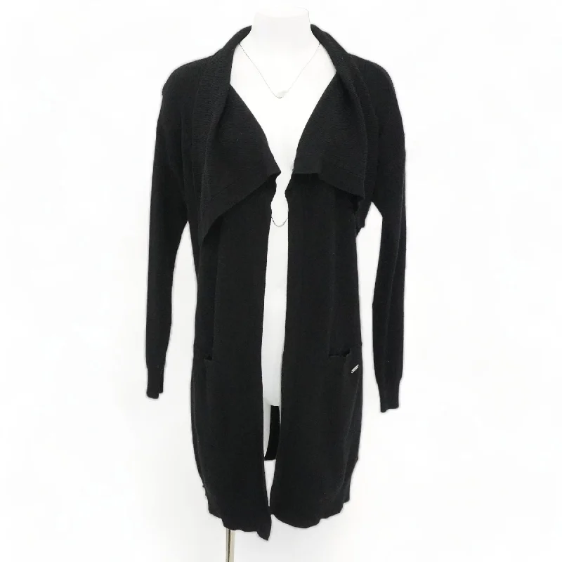 Black Solid Cardigan Sweater Open Front Closed Front Wrap Front