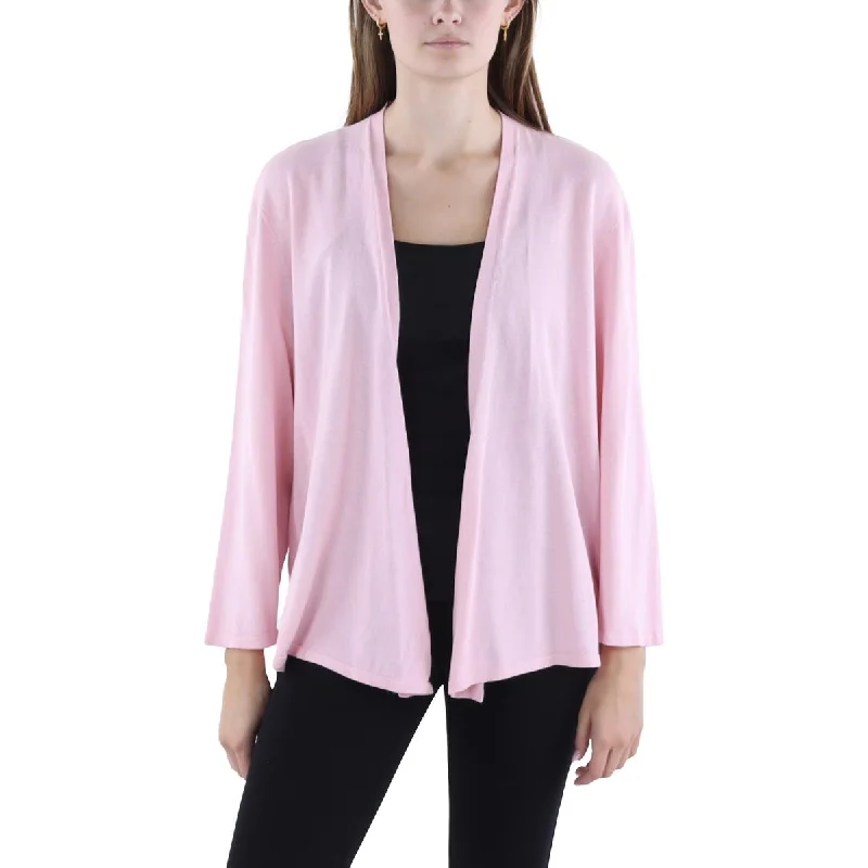 Kasper Womens Knit Open Front Cardigan Sweater Crew Neck V-Neck Turtle Neck