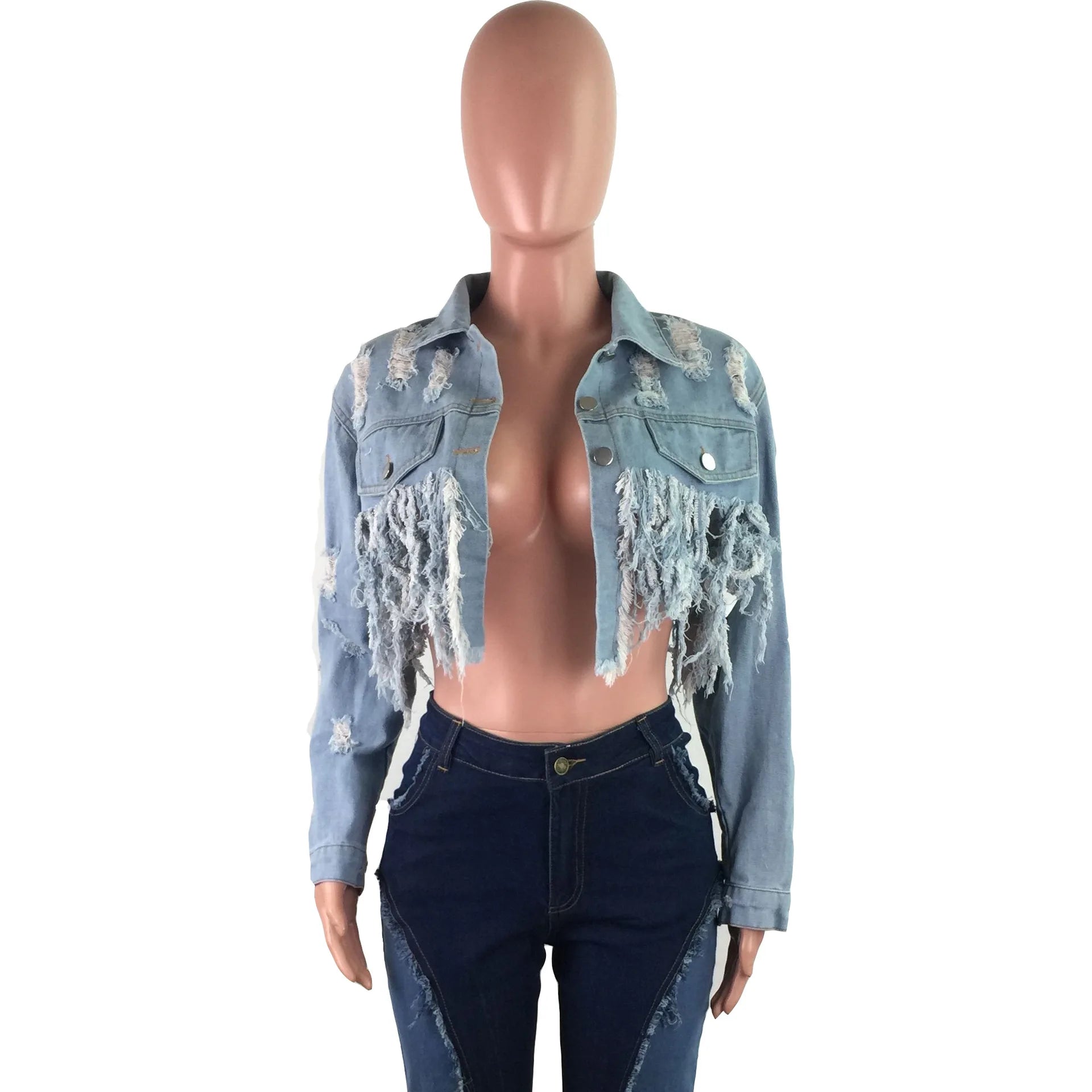 Denim Ripped Hole Tassel Jacket Faux Fur Jacket Real Fur Jacket Shearling Jacket