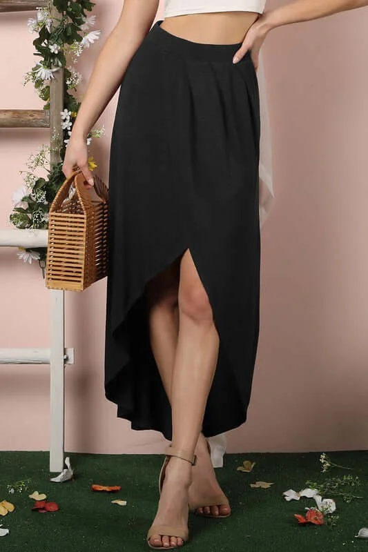Hi Low Pleated Detailed Flowy Summer Skirt leather skirt refined