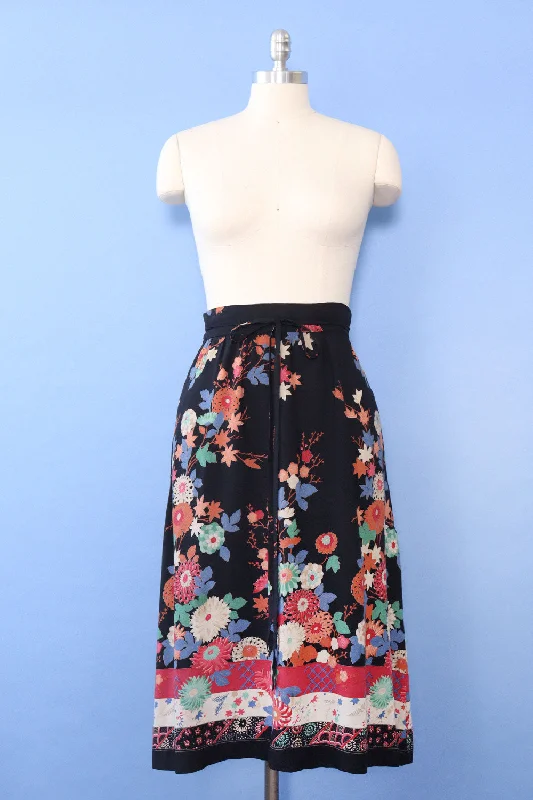 Japanese Floral Wrap Skirt S/M tiered skirt playful