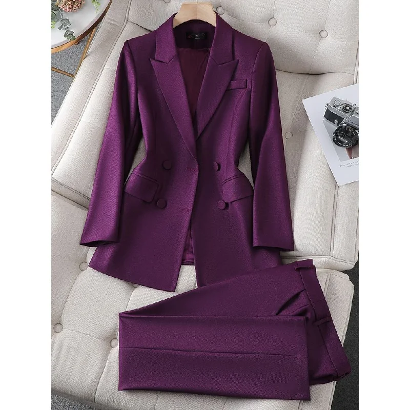 CAROLINE SUITS Women's Elegant Stylish Fashion Office Blazer Jacket & Pants Purple Suit Set for Business Meetings & Job Interviews Belted Jacket Elasticated Jacket Padded Jacket