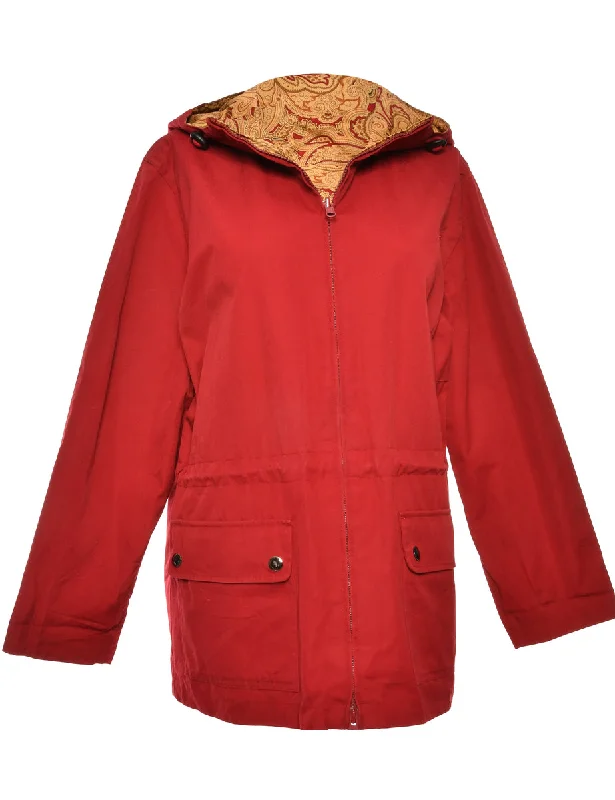 Zip-Front Red Paisley Lined Jacket - M Nylon Fabric Polyester Fabric Spandex Fabric
