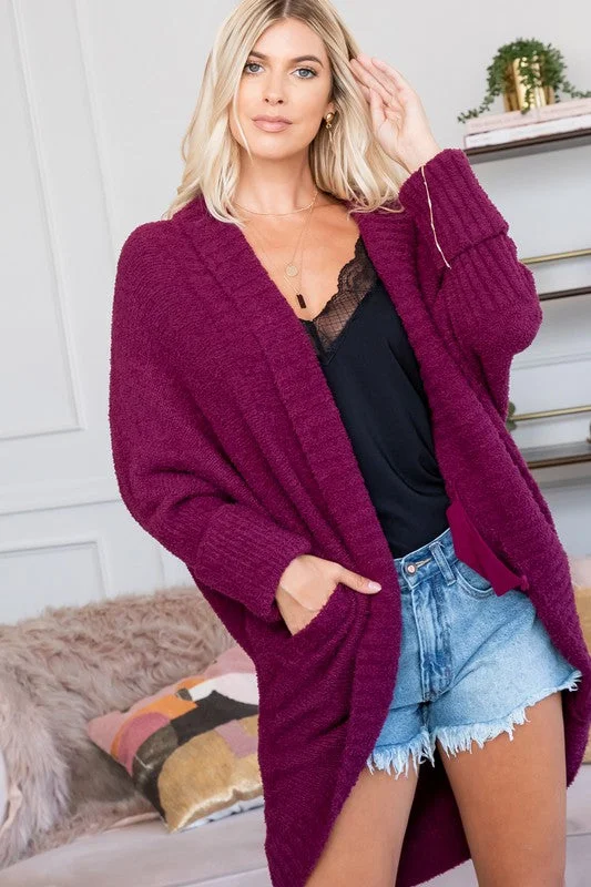The OMG Thick and Crazy Soft Cuddle You Chenille Cardigan - Plum Denim Fabric Leather Fabric Suede Fabric