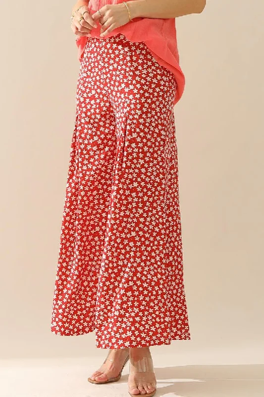 HIGH WAIST FLORAL RUFFLED WIDE PANTS Modern Skinny Pants