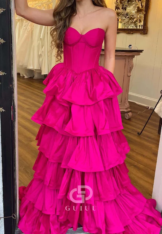 Fuchsia A-Line Sleeveless Strapless Prom Dress with Ruffles Party Dress Tunics Ceremony elegant Fuchsia A-Line Sleeveless Strapless Prom Dress with Ruffles Party Dress Tunics Ceremony elegant