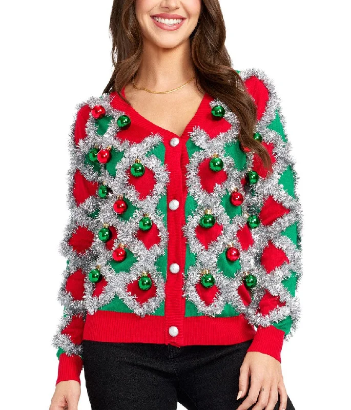 Women's Tacky Tinsel Cardigan Sweater Glossy Satin Silk