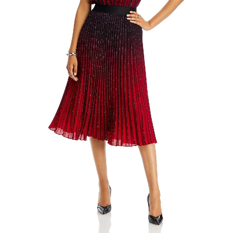 T Tahari Womens Pleated Glitter Midi Skirt silk skirt lustrous