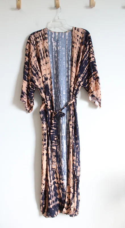 Blue and Orange Tie Dye Open Face Cardigan | One Size Velvet Chenille Corduroy