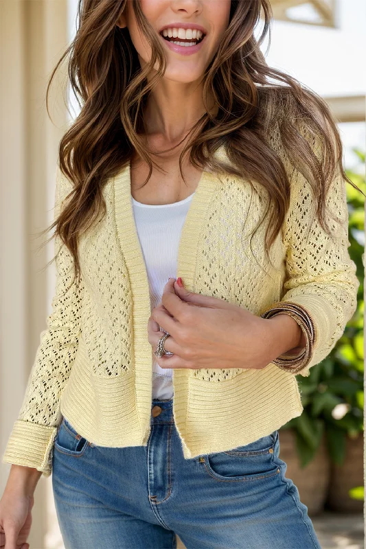 Openwork Open Front Long Sleeve Cardigan Boxy Cardigan Fitted Cardigan A-Line