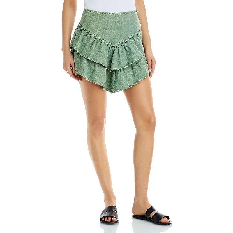 Mother Womens Tiered Ruffled Mini Skirt chiffon skirt airy