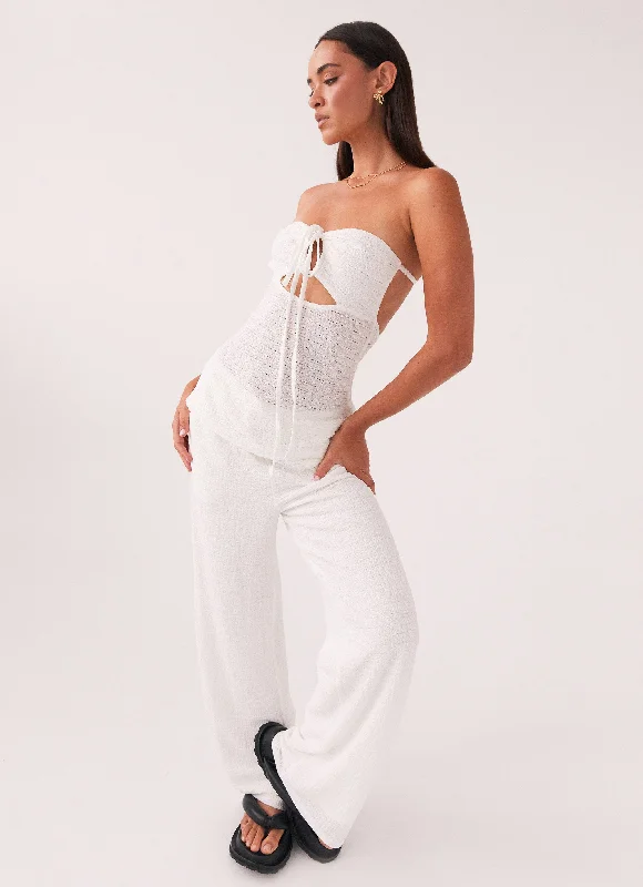 Jadey Waffle Pants - White Chic Wool Trousers