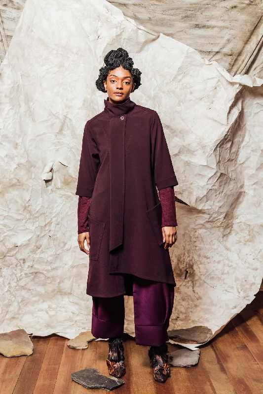 AW22 EMILE LONG JACKET - MERLOT V-Neck Jacket Boat Neck Jacket Square Neck Jacket