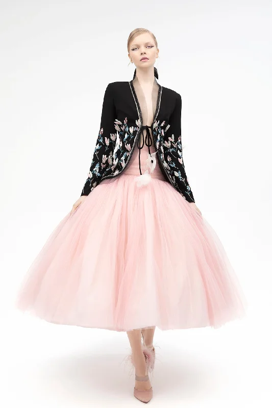 Embroidered jacket with pleated tulle skirt Print Jacket Jacquard Jacket Patchwork Jacket Embroidered jacket with pleated tulle skirt Print Jacket Jacquard Jacket Patchwork Jacket