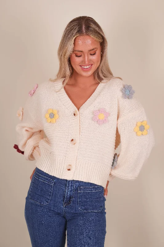 Blooming Where I Want Cardigan Seamless Knitted Crochet