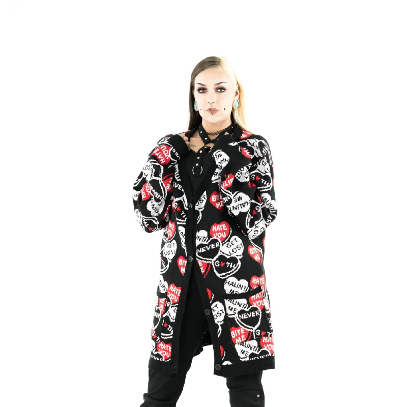 HEARTLESS CANDY CARDIGAN - BLACK/WHITE/RED Long Cardigan Short Cardigan Medium Cardigan