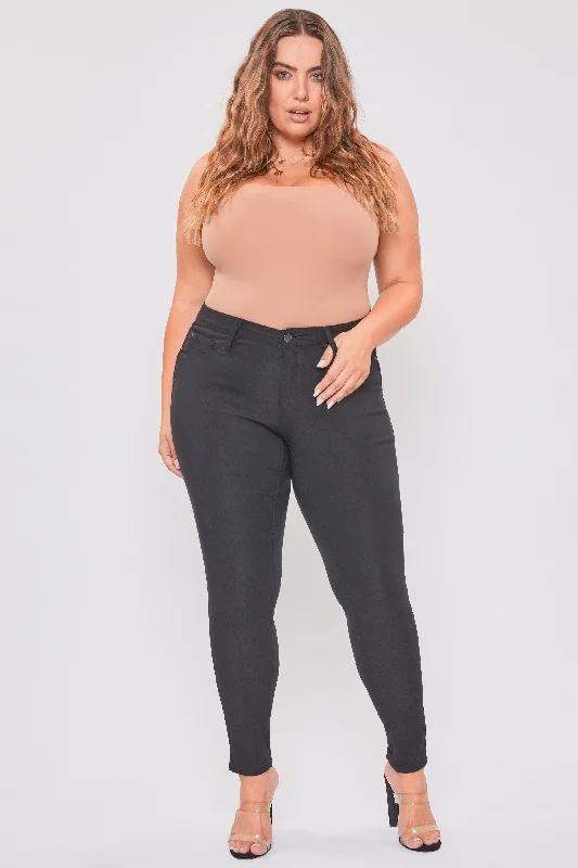 Women's Plus Hyperstretch Skinny Pants, Black Elegant Wool Trousers