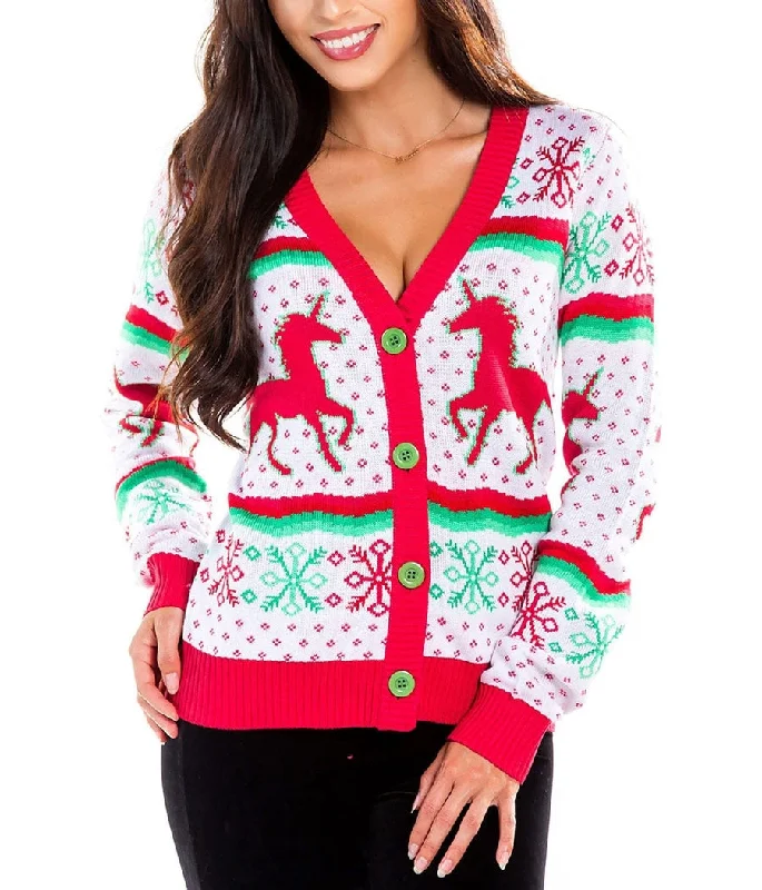 Women's Christmicorn Cardigan Sweater Toggled Drawstring Belted
