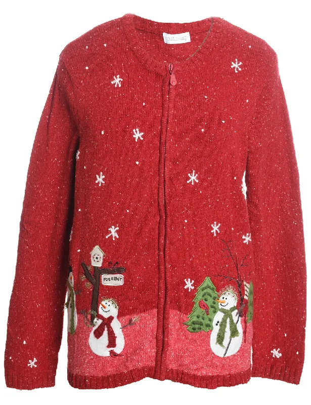 Snowman Christmas Cardigan - L Satin Fabric Silk Fabric Chiffon Fabric