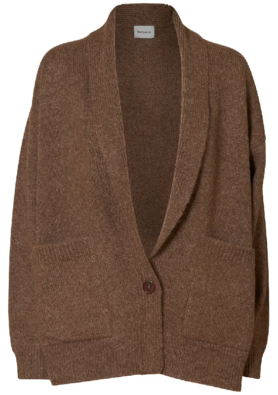 Colles Cardigan Brown Satin Blend Silk Blend Wool Blend