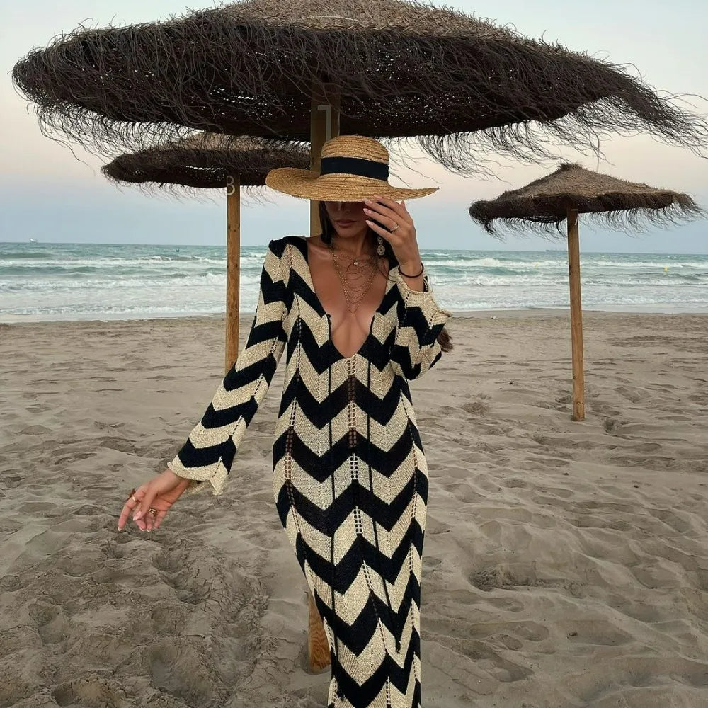 Lunivop Wave Striped Knitted Dress Women Elegant Long Sleeve Slim Beach Holiday Dresses Autumn Fashion Hollow Out Maxi Party Dress Tunics Polka dots Lunivop Wave Striped Knitted Dress Women Elegant Long Sleeve Slim Beach Holiday Dresses Autumn Fashion Hollow Out Maxi Party Dress Tunics Polka dots