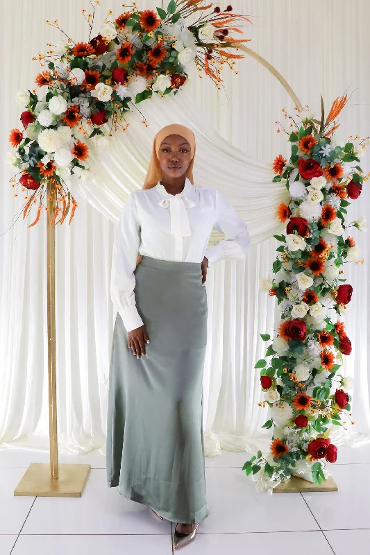 Lameera Satin Skirt - Light Sage wool skirt thick