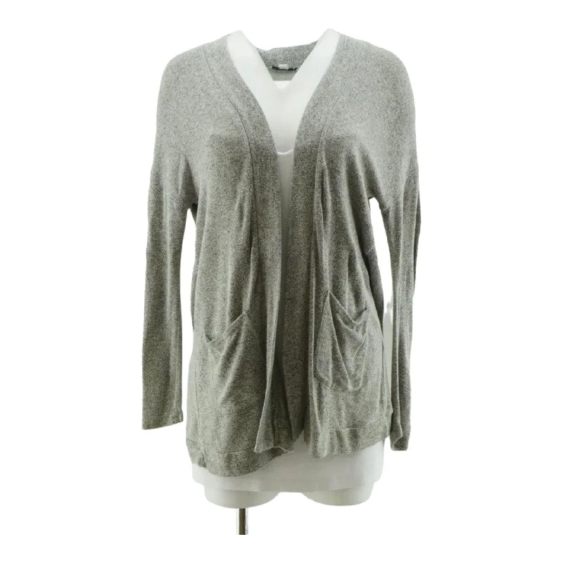 Gray Solid Cardigan Sweater Denim Fabric Leather Fabric Suede Fabric