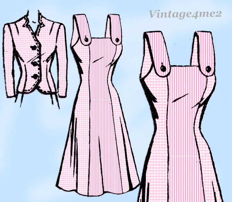 1940s Vintage Mail Order Sewing Pattern 3700 WWII Misses Sun Dress & Jacket 32B One-Shoulder Jacket Off-the-Shoulder Jacket Asymmetrical Jacket