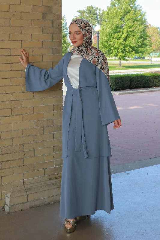 Deluxe Soft Maxi Skirt- Dusty Blue ruffled skirt detail