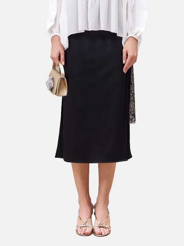 Silk Satin Asymmetrical Art Lace Skirt modal blend skirt