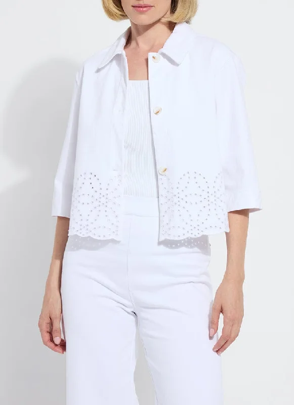Gem Eyelet Embroidered Denim Jacket Curvy Cotton Fabric Linen Fabric Terry Fabric