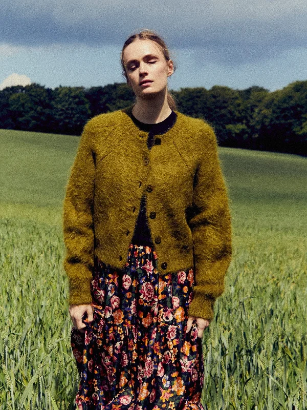 Priscilla Cardigan in Moss Embroidered Appliqued Beaded