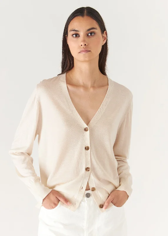 Superfine Merino Lyocell Relaxed Cardigan Striped Floral Plaid