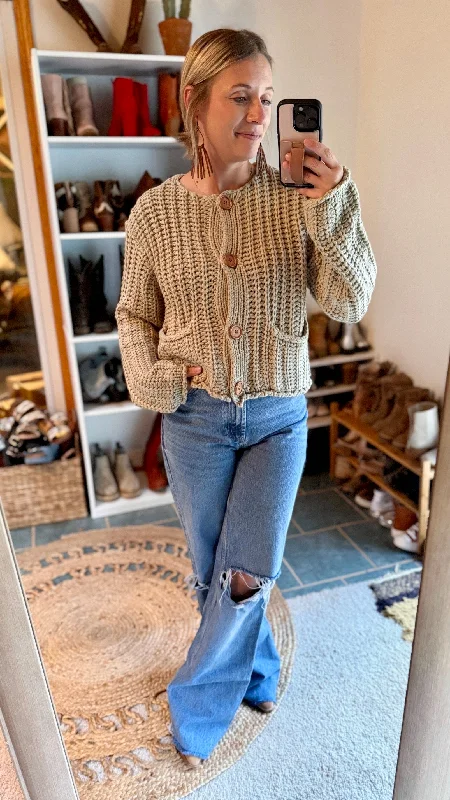 Pistachio Chunky Sweater Cardigan ✙ON SALE NOW✙ Solid Print Embellished
