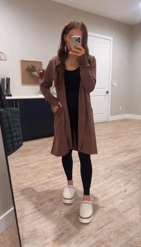 Butter Long Sleeve Open Cardigan Tailored Straight A-Line