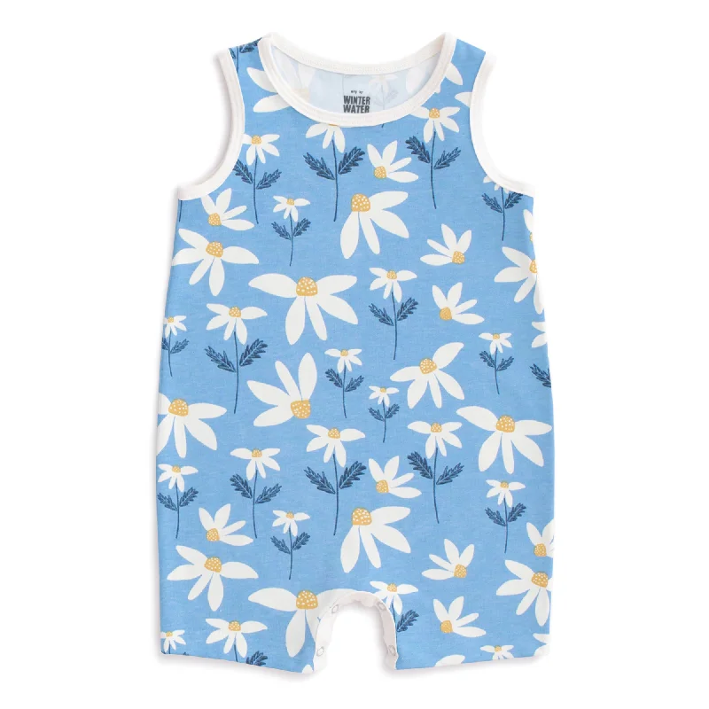 Tank Top Romper - Daisies Blue lemon yellow tank