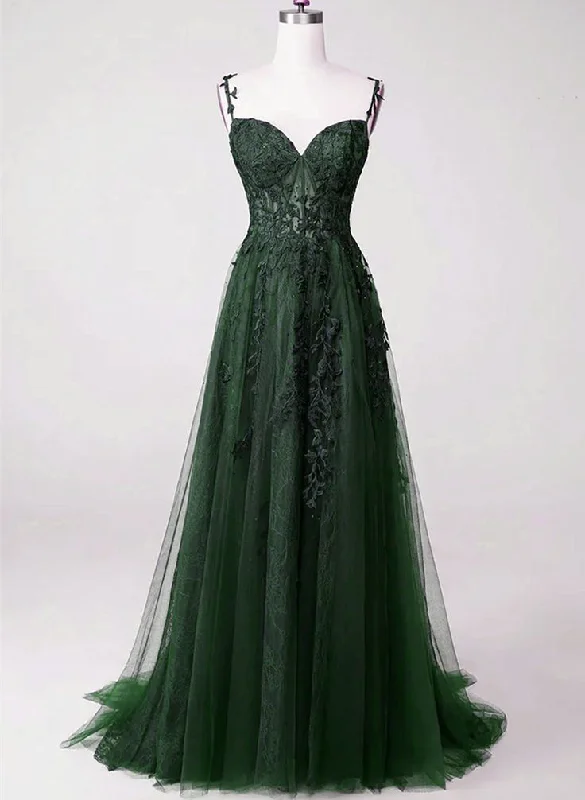Dark Green Tulle with Lace Beaded Straps Prom Dress,Green Long Formal Dress Party Dress Y6111 Tunics Practical durable Dark Green Tulle with Lace Beaded Straps Prom Dress,Green Long Formal Dress Party Dress Y6111 Tunics Practical durable