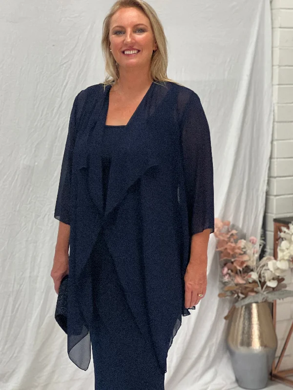Jackie Navy Chiffon Cardigan Striped Floral Plaid